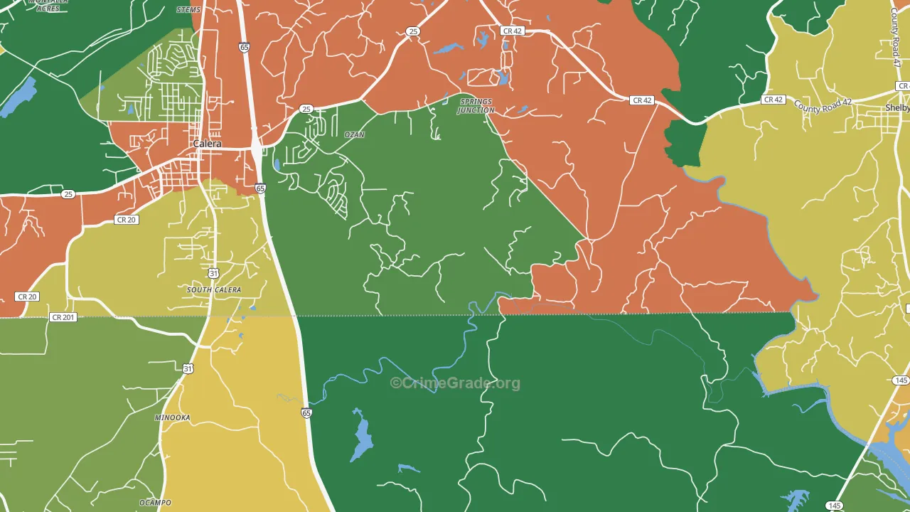 South Calera, AL Map of Theft Rates