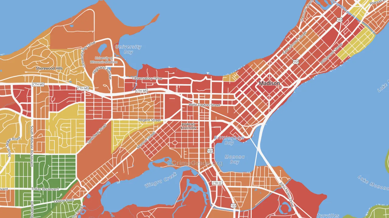 South Campus, Madison, WI Map of Theft Rates