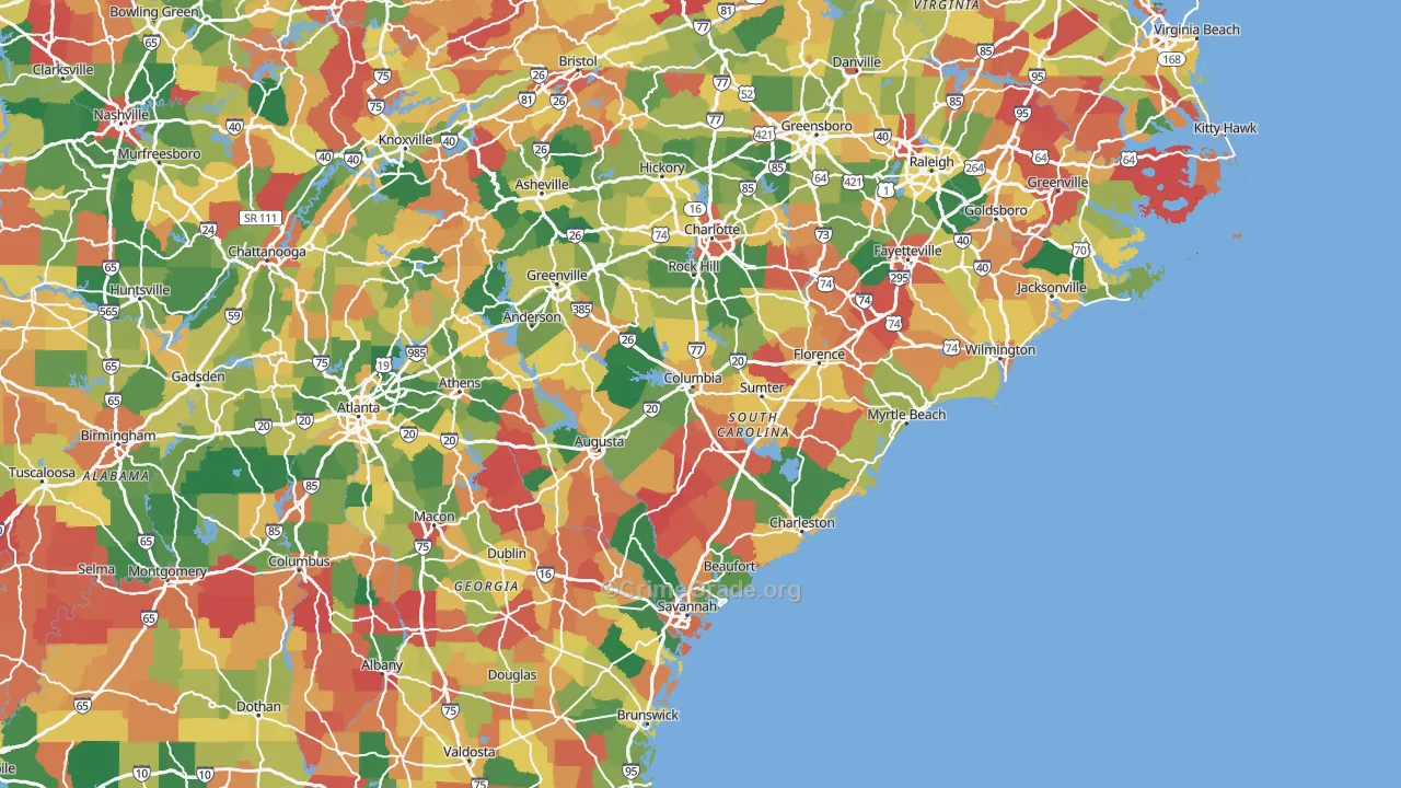 South Carolina Map of Theft Rates