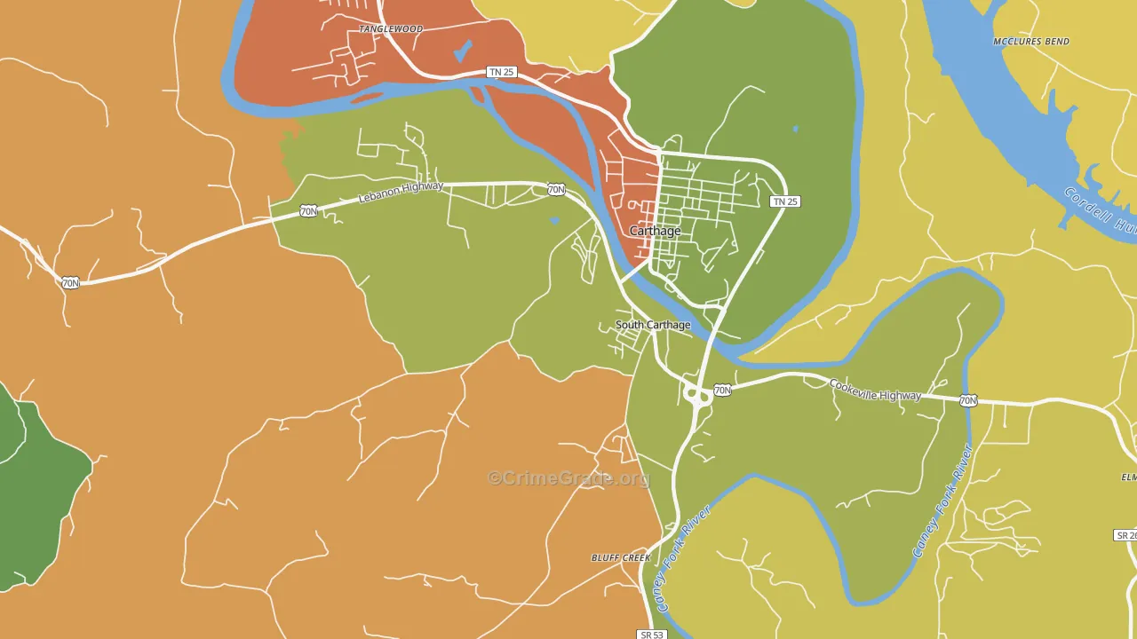 South Carthage, TN Map of Theft Rates