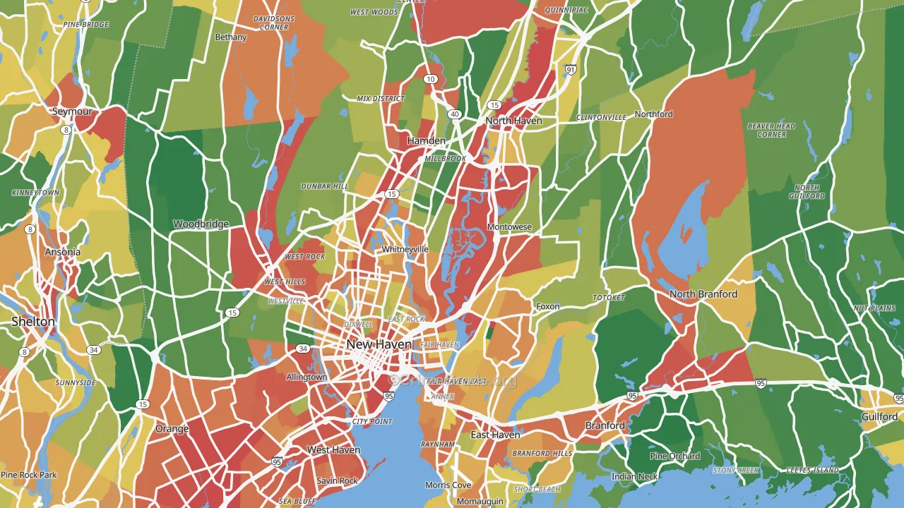 South Central Connecticut Planning Region, CT Map of Theft Rates