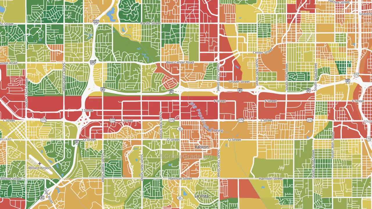 South Central Omaha, Omaha, NE Map of Theft Rates