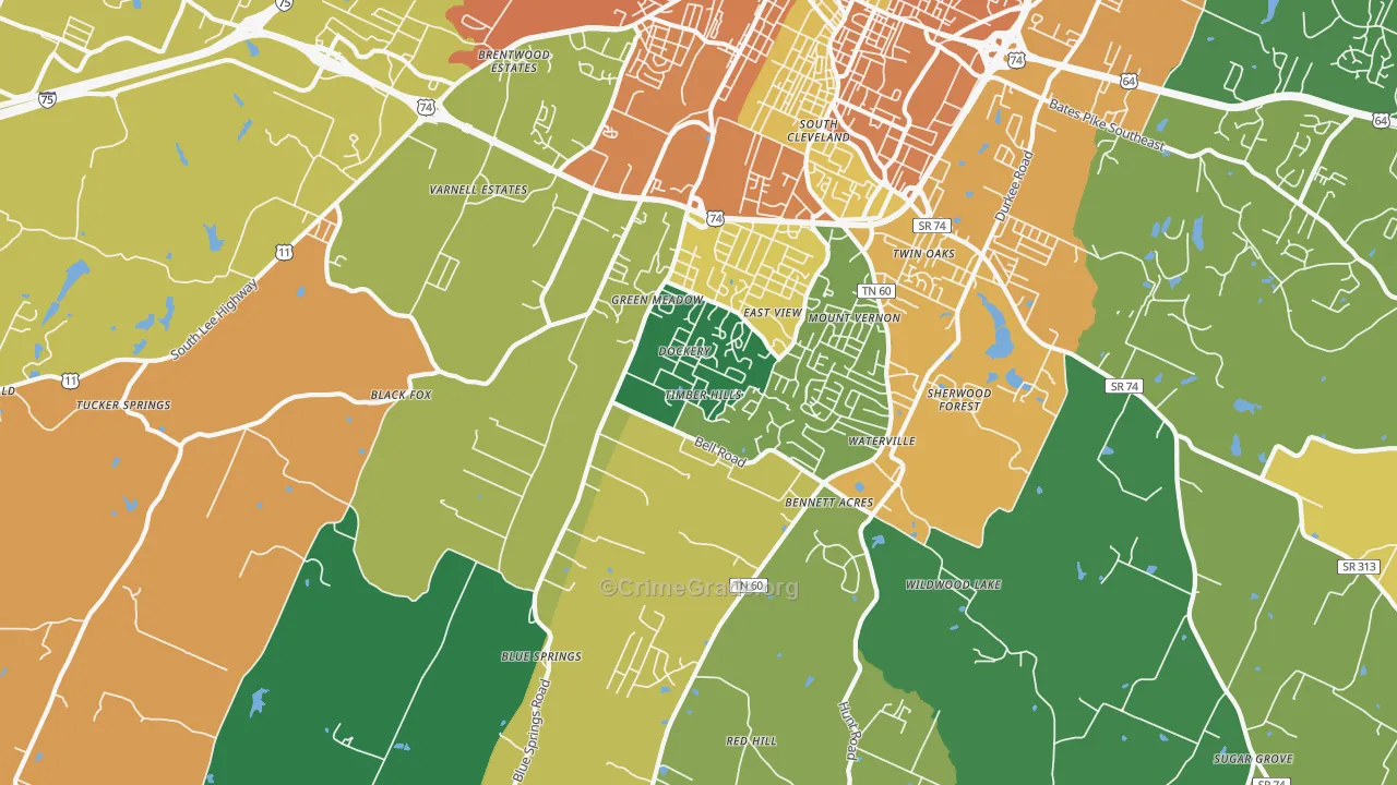 South Cleveland, TN Map of Theft Rates