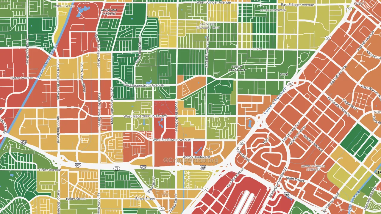 South Coast, Santa Ana, CA Map of Theft Rates