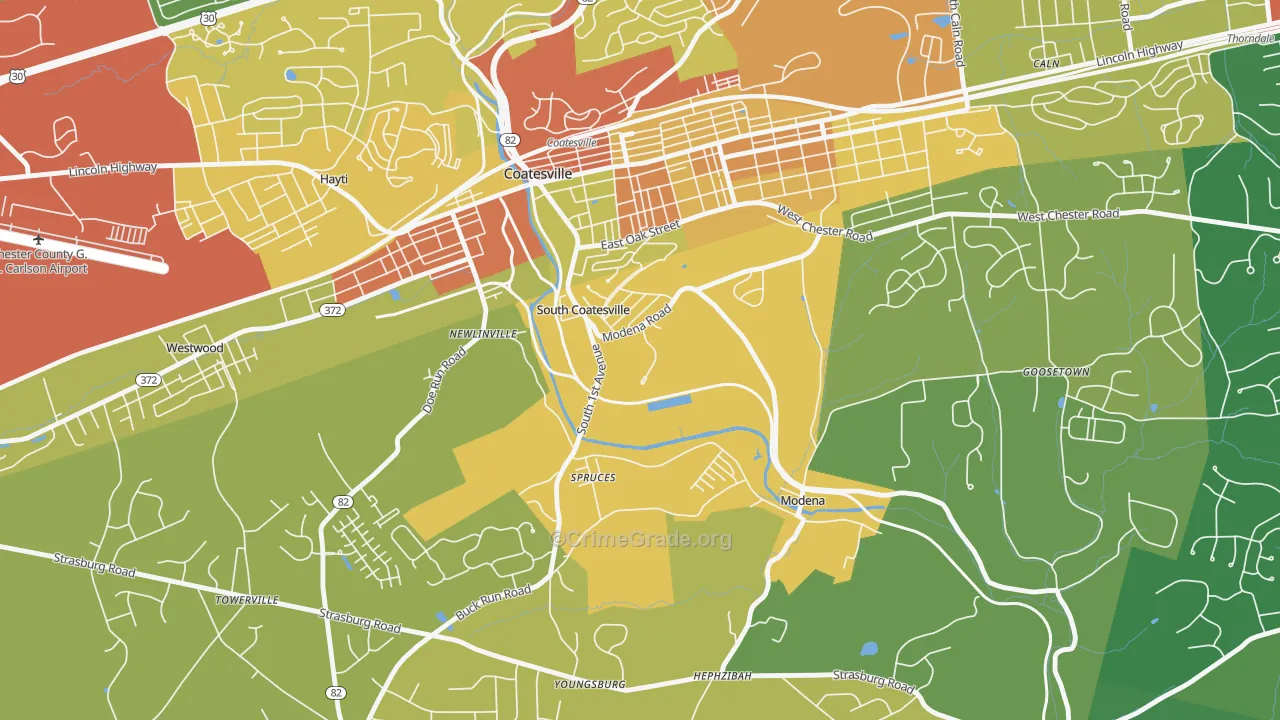 South Coatesville, PA Map of Theft Rates