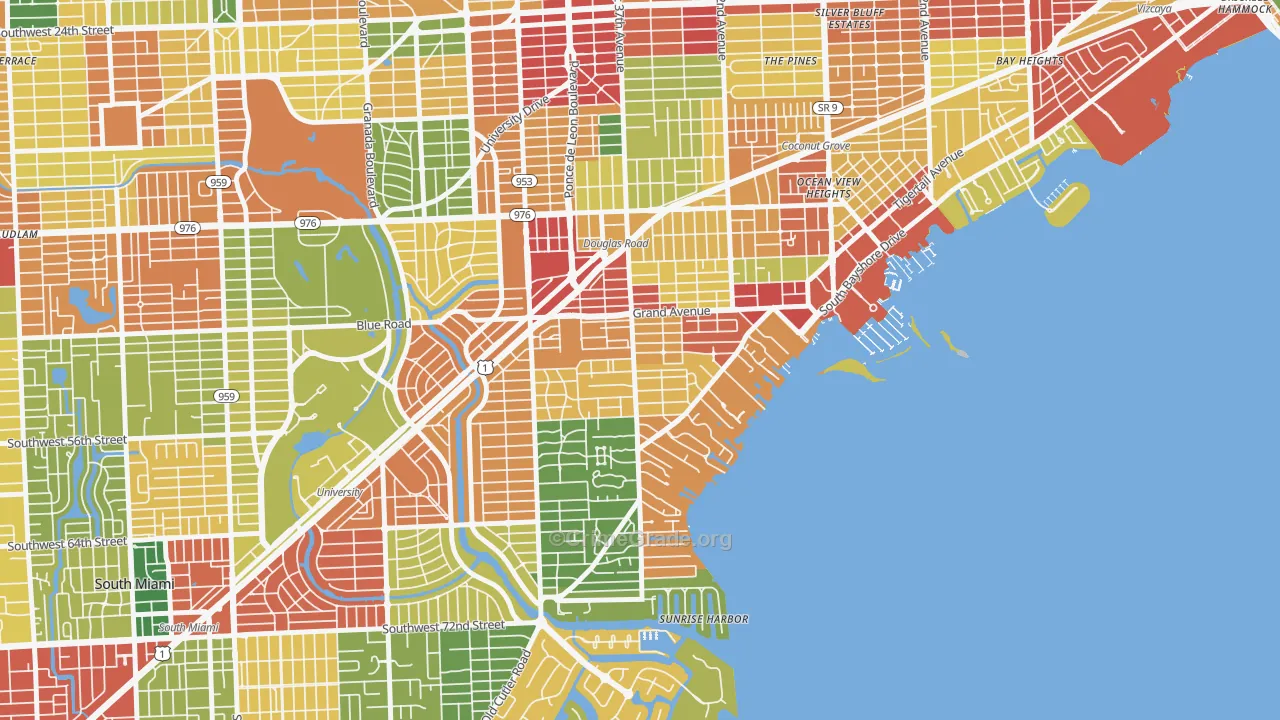 South Coconut Grove, Miami, FL Map of Theft Rates