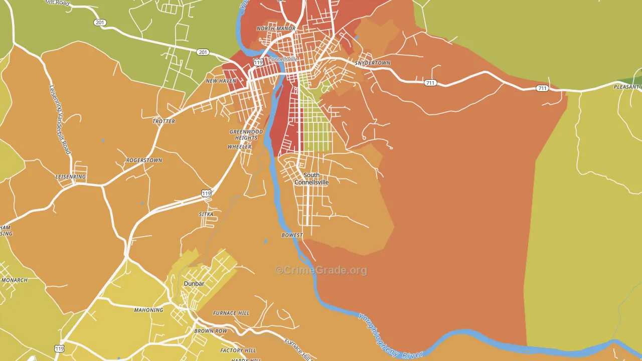 South Connellsville, PA Map of Theft Rates