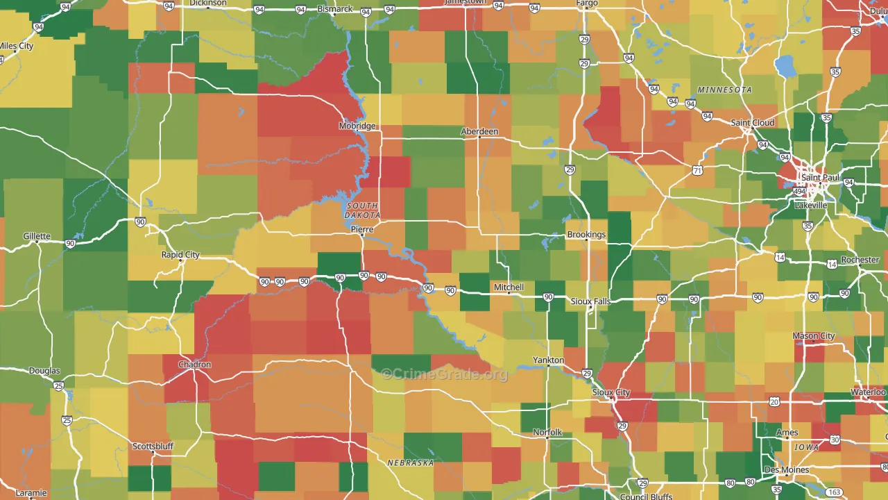 South Dakota Map of Theft Rates
