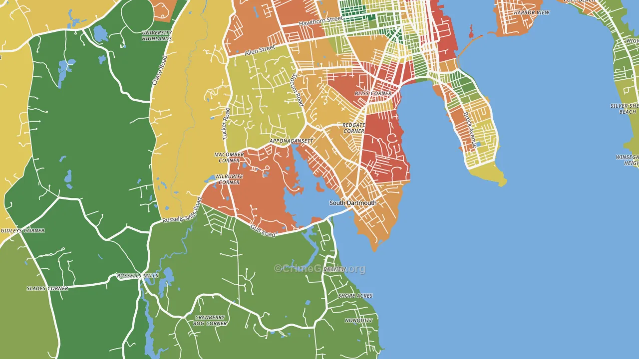 South Dartmouth, MA Map of Theft Rates