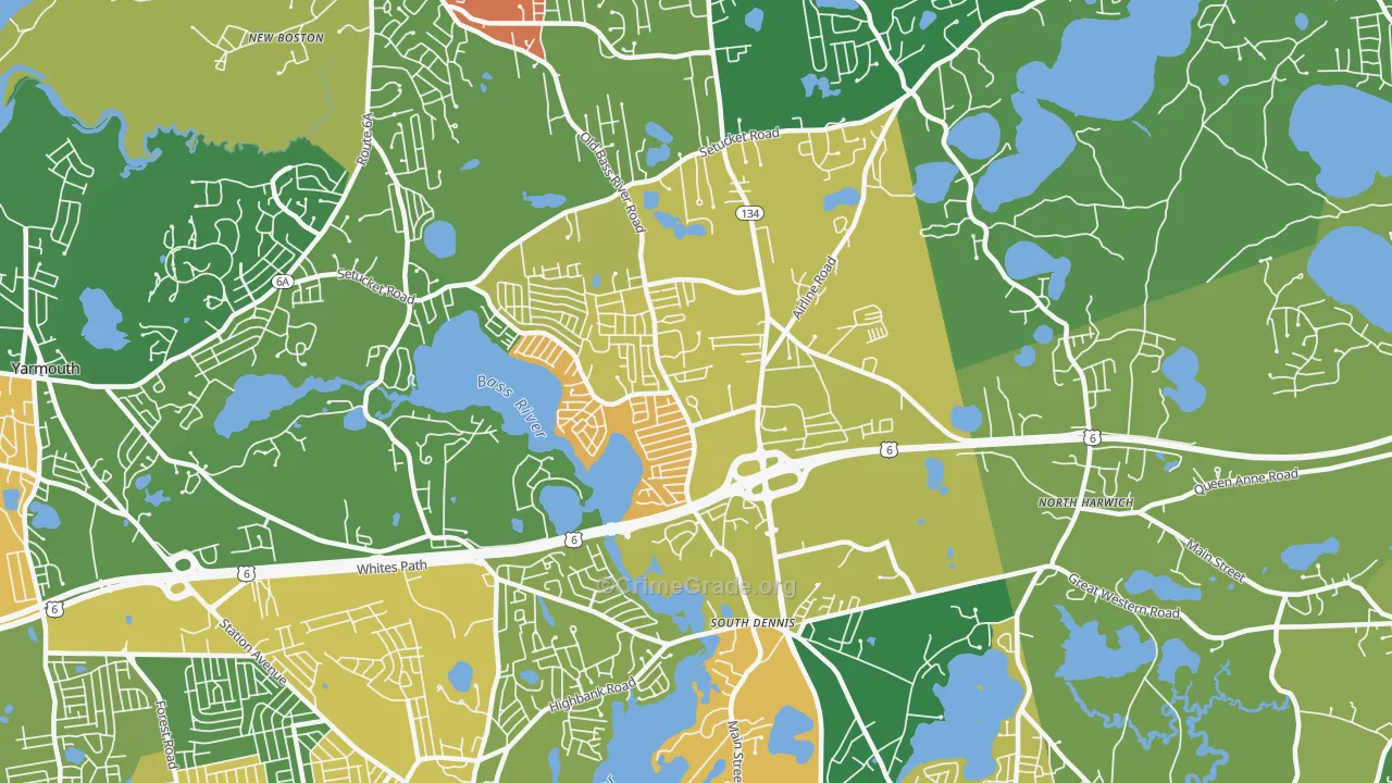 South Dennis, MA Map of Theft Rates