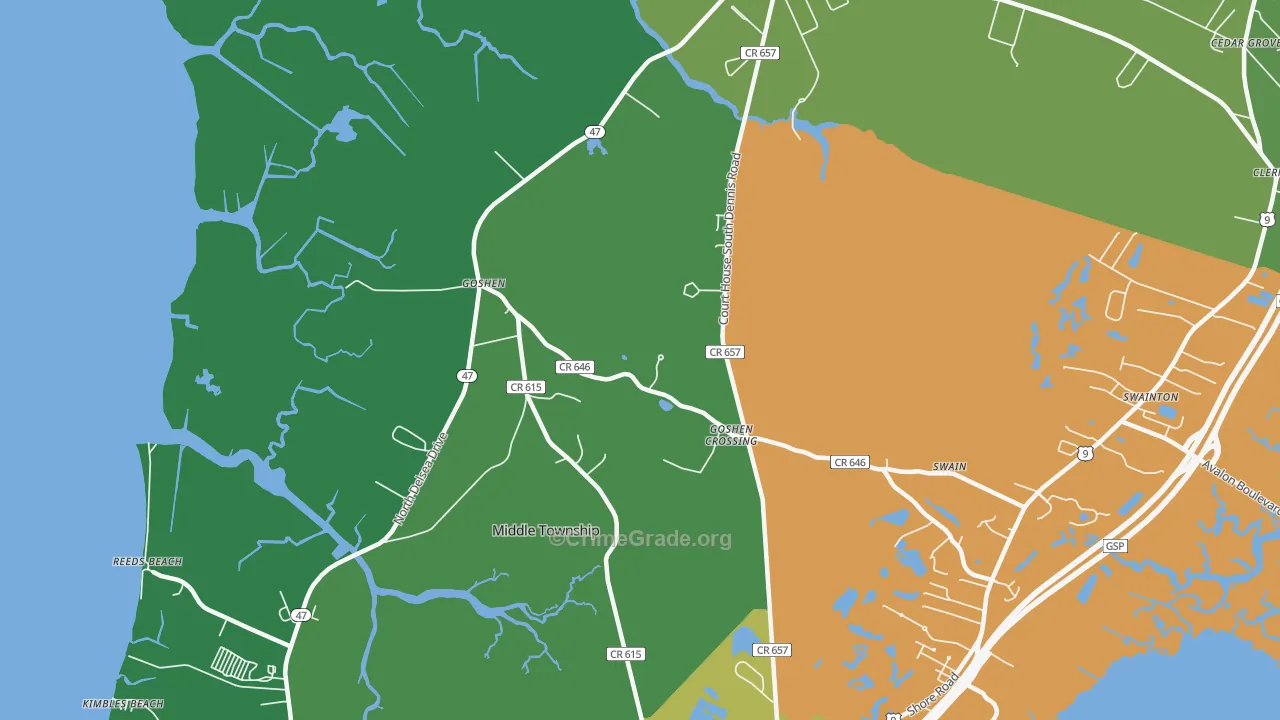 South Dennis, NJ Map of Theft Rates