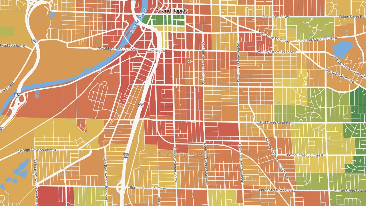 South East Community, Grand Rapids, MI Map of Theft Rates