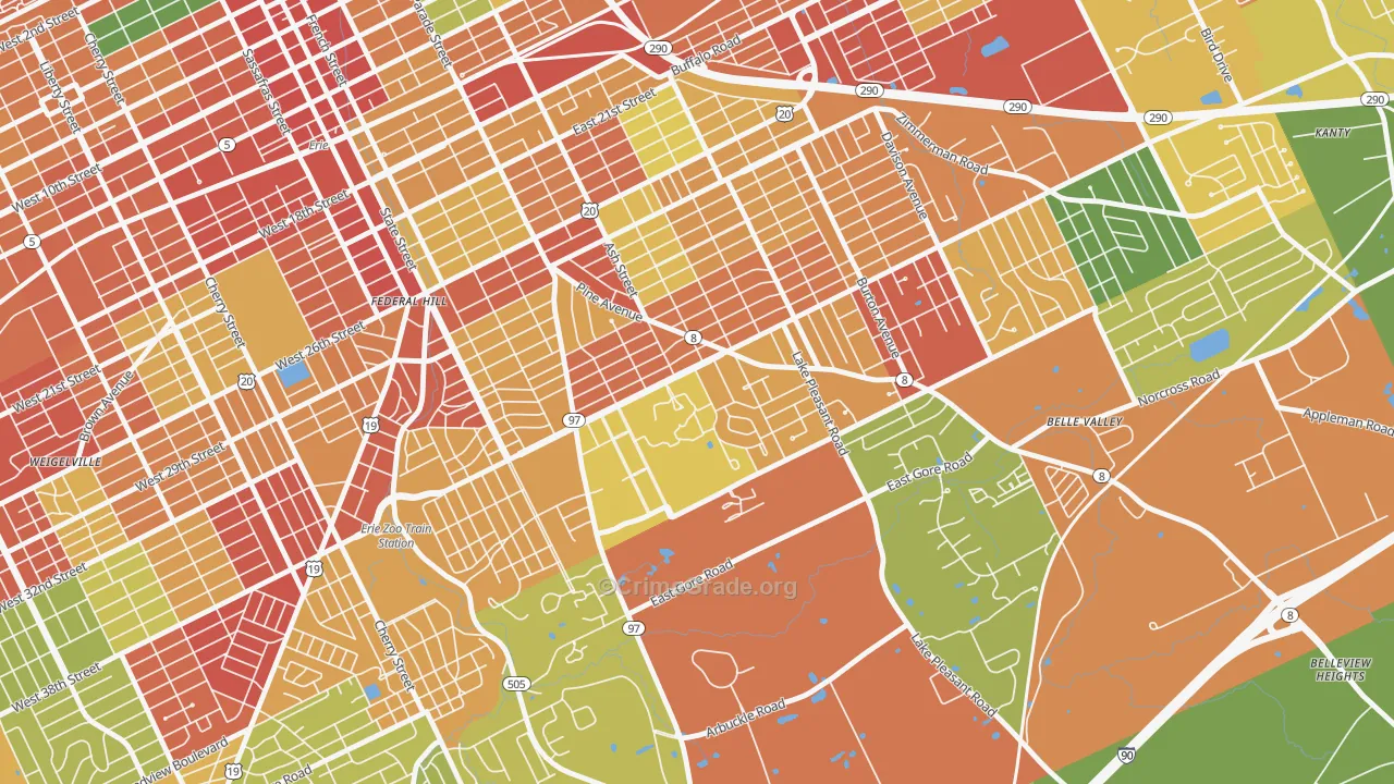 South East Hills, Erie, PA Map of Theft Rates