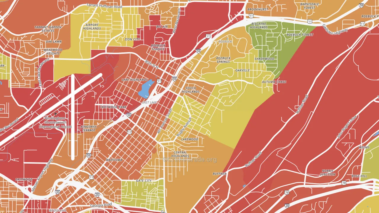South East Lake, Birmingham, AL Map of Theft Rates