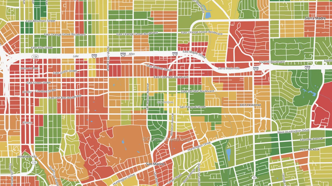 South East, Pasadena, CA Map of Theft Rates