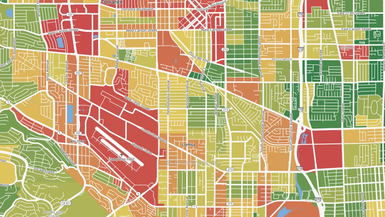 South East Torrance, Torrance, CA Map of Theft Rates