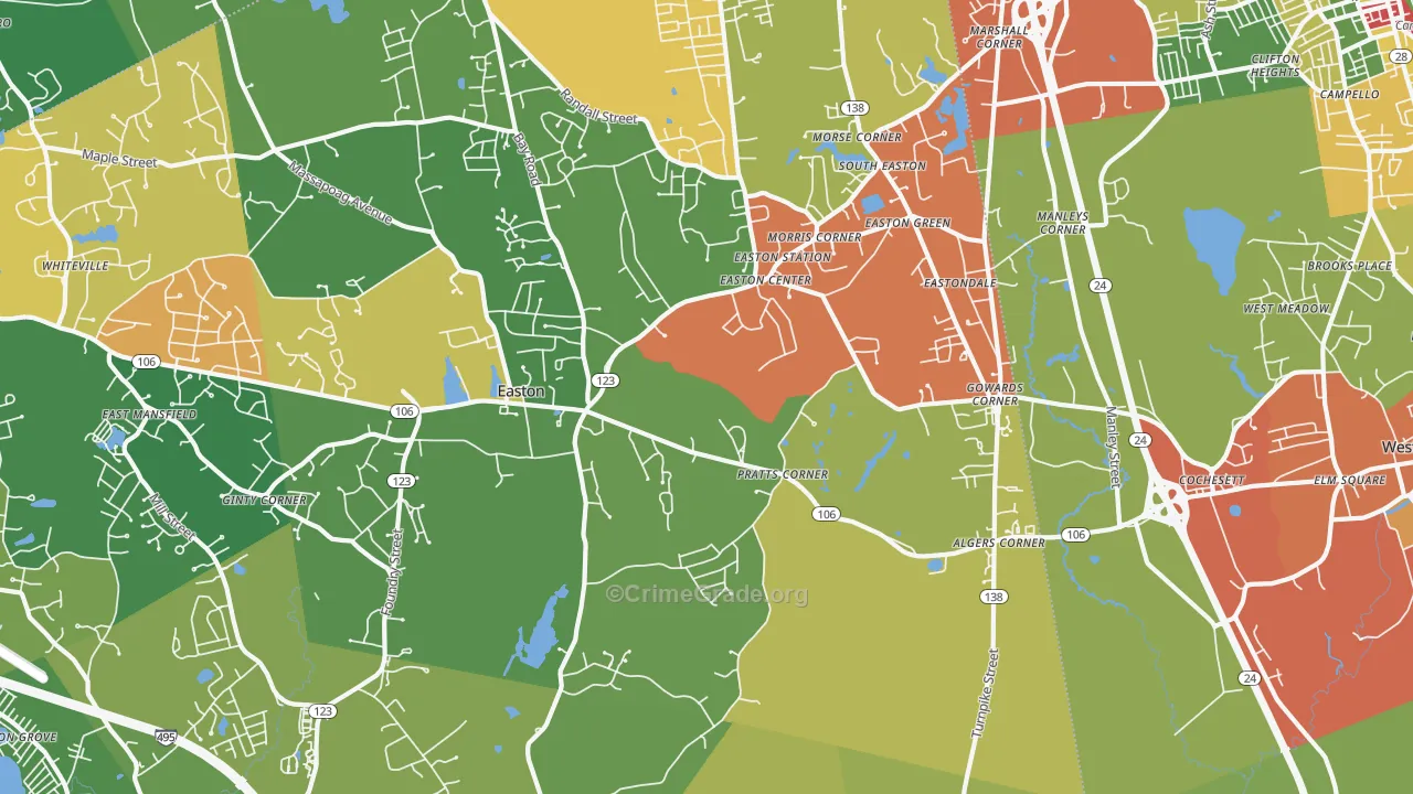 South Easton, MA Map of Theft Rates