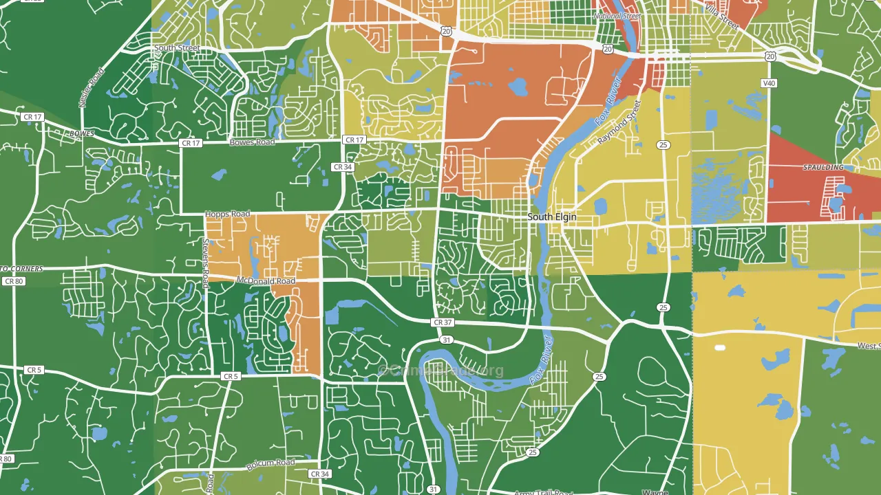 South Elgin, IL Map of Theft Rates