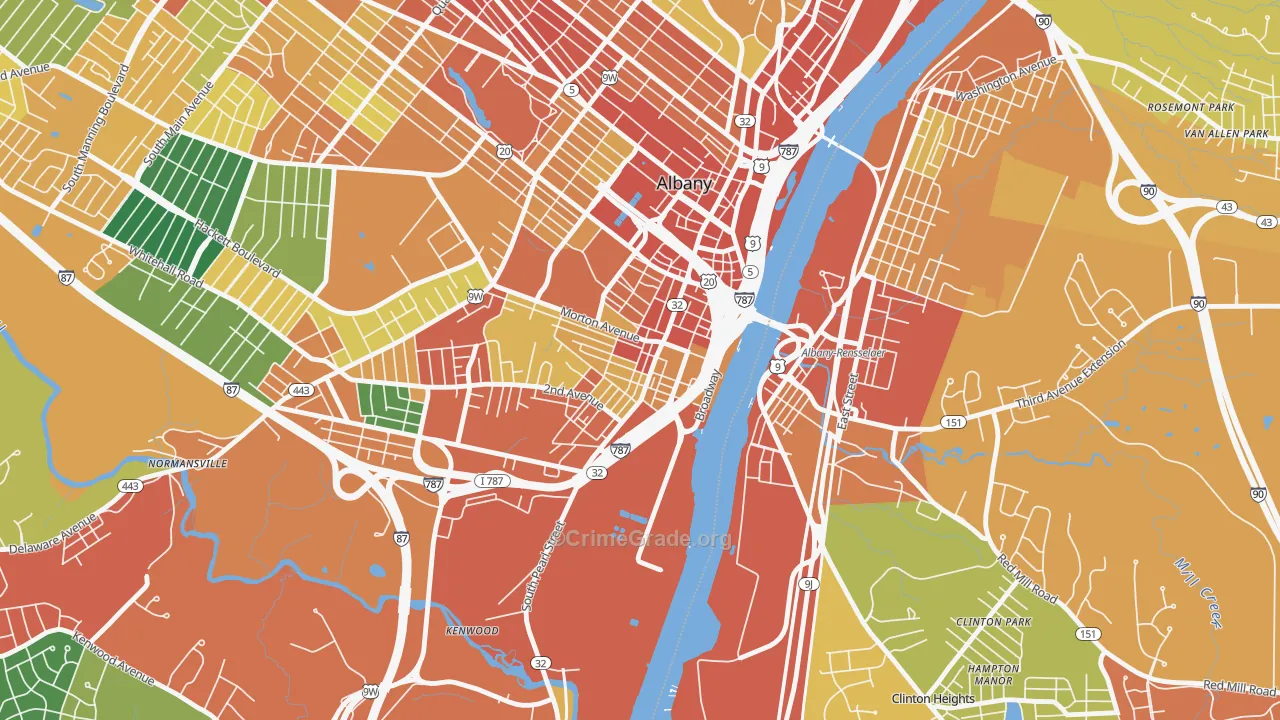 South End, Albany, NY Map of Theft Rates