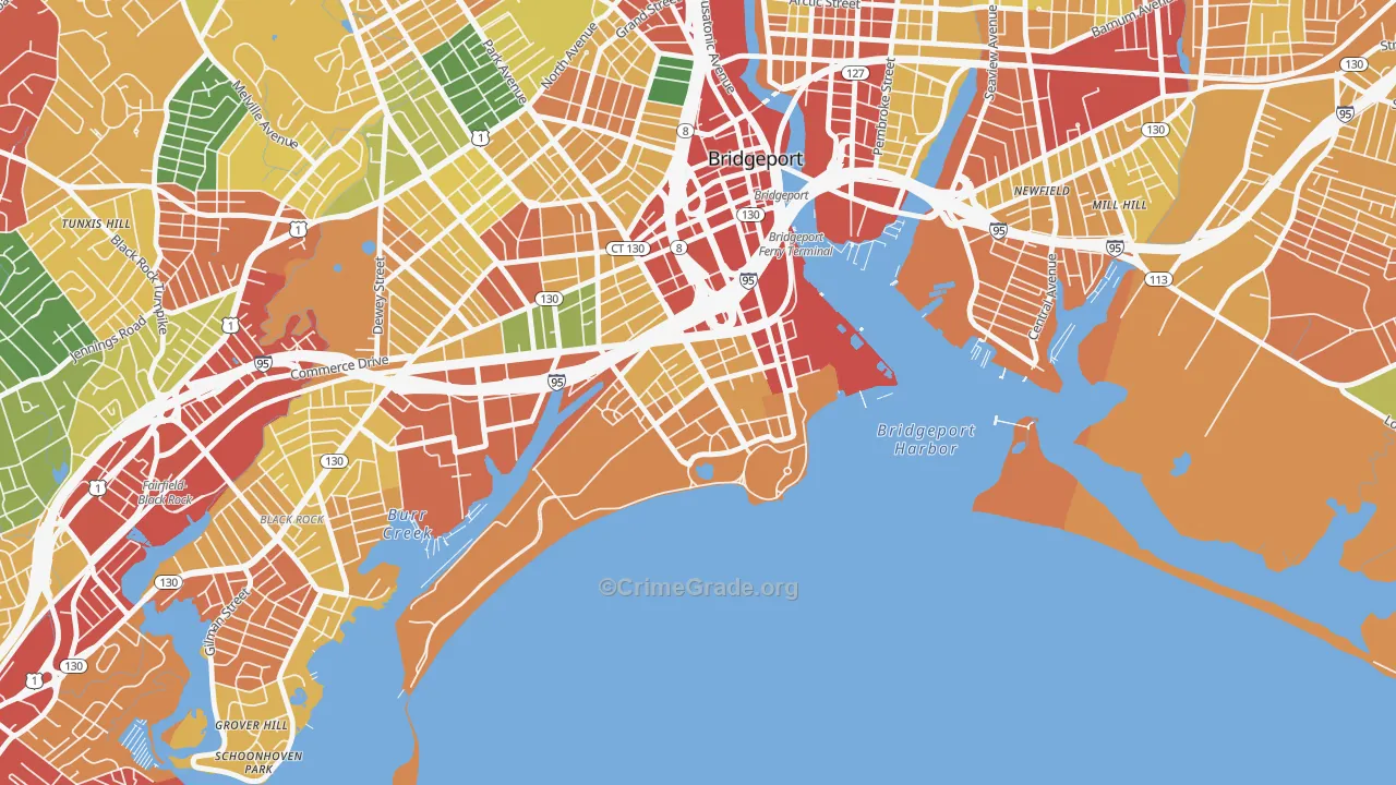 South End, Bridgeport, CT Map of Theft Rates