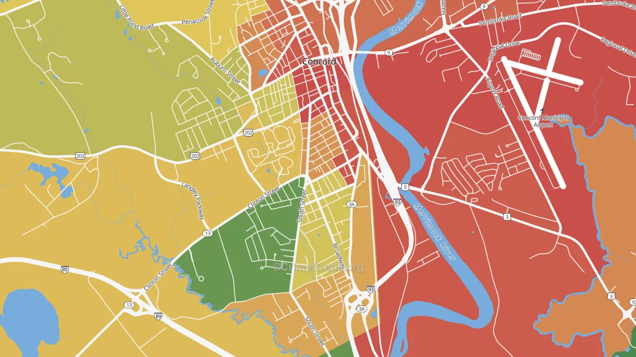 South End, Concord, NH Map of Theft Rates