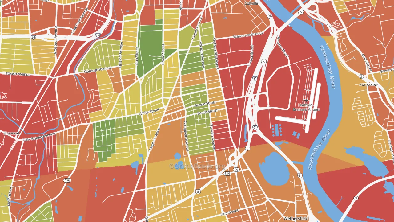 South End Hartford, Hartford, CT Map of Theft Rates