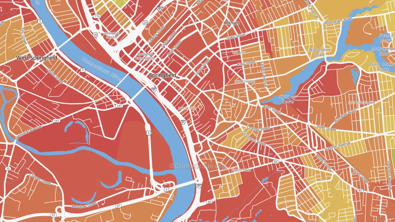South End Springfield, Springfield, MA Map of Theft Rates
