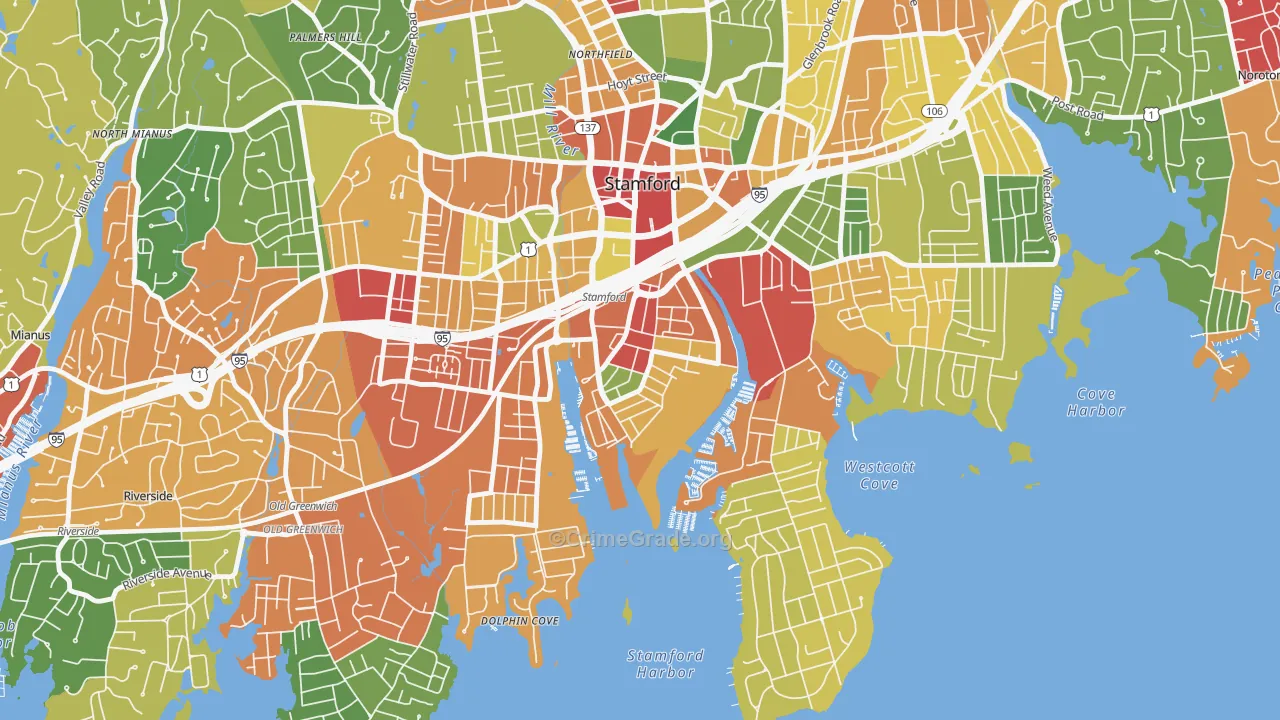 South End Stamford, Stamford, CT Map of Theft Rates