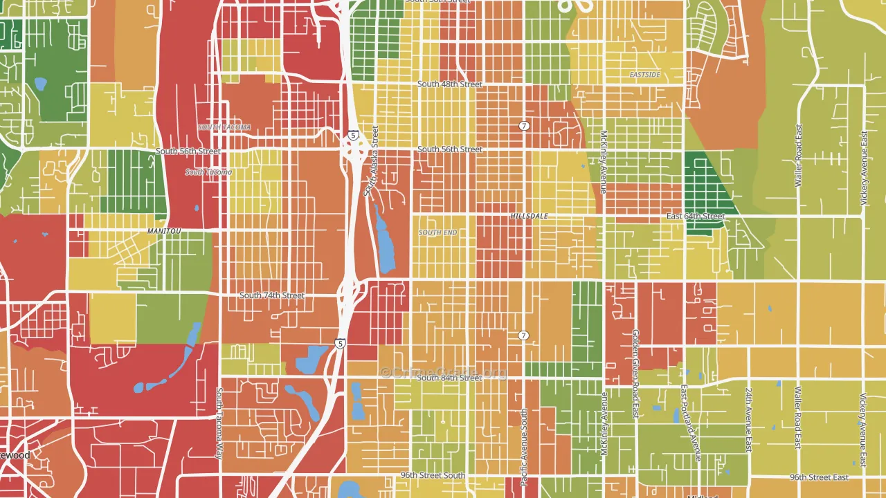 South End, Tacoma, WA Map of Theft Rates