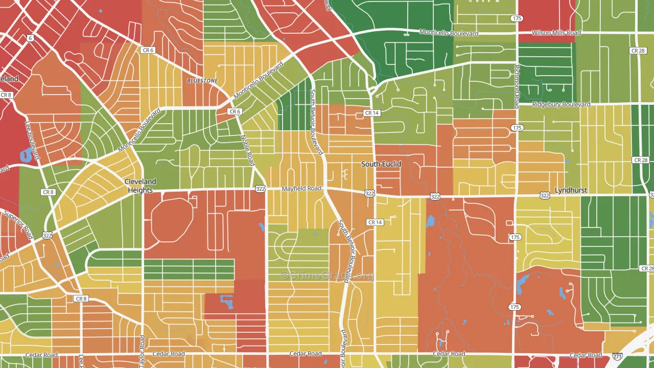 South Euclid, OH Map of Theft Rates