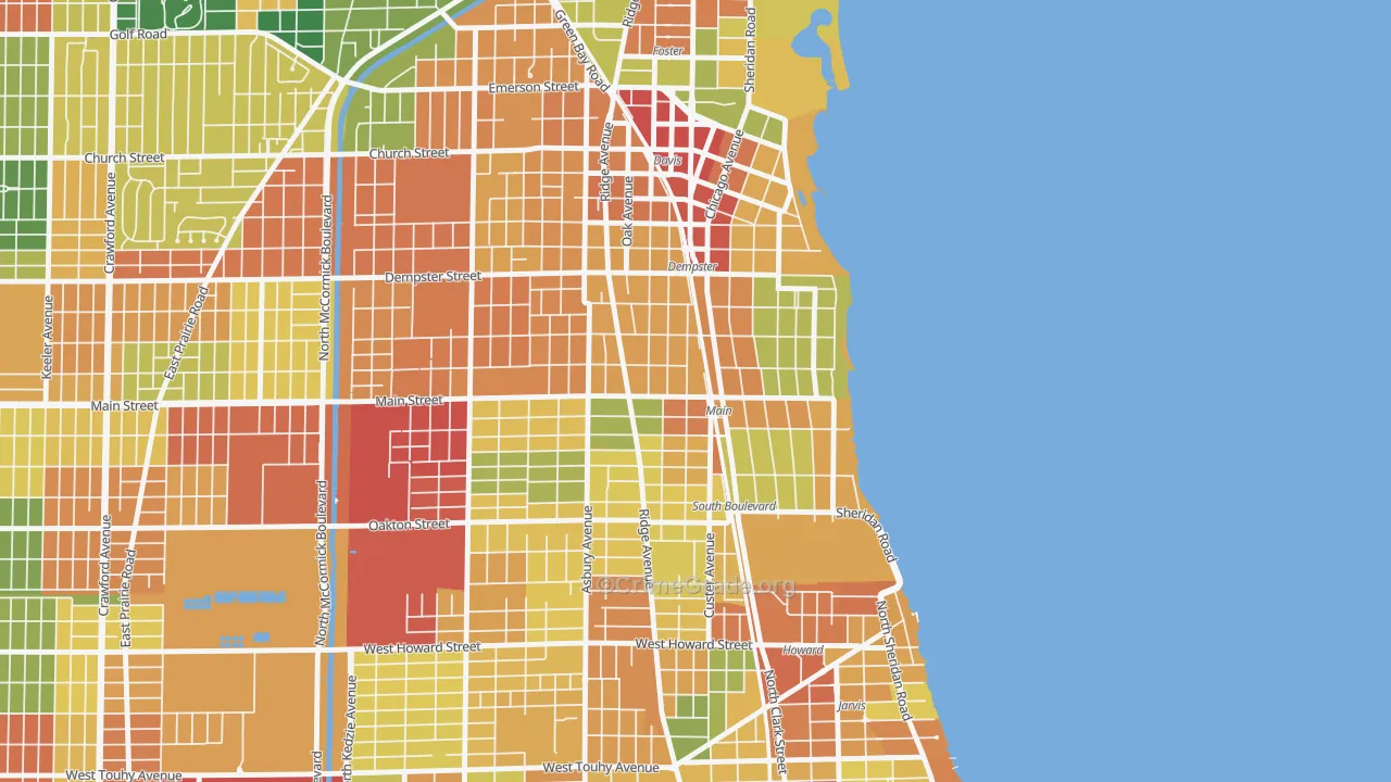 South Evanston, Evanston, IL Map of Theft Rates