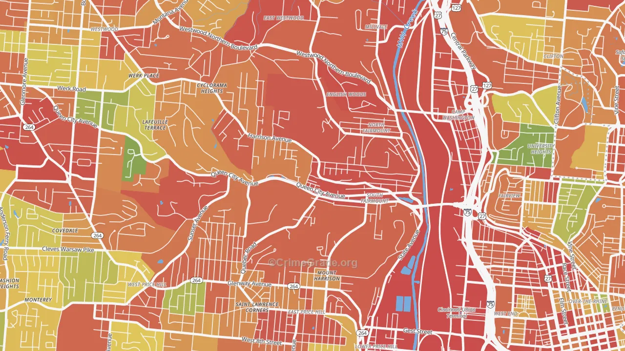South Fairmount, Cincinnati, OH Map of Theft Rates