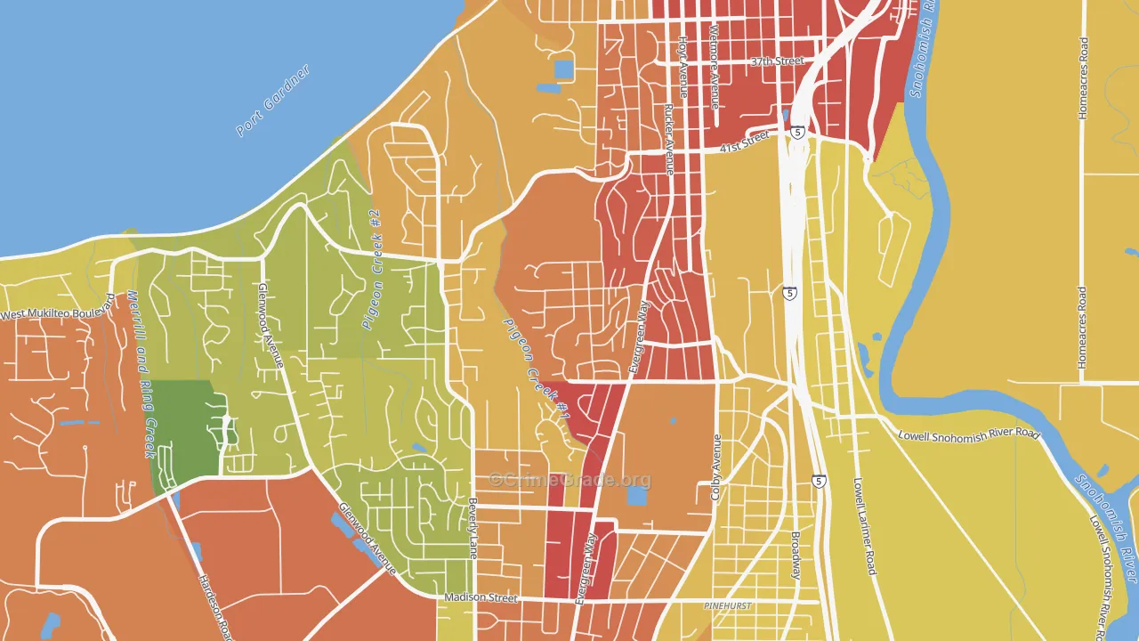 South Forest Park, Everett, WA Map of Theft Rates