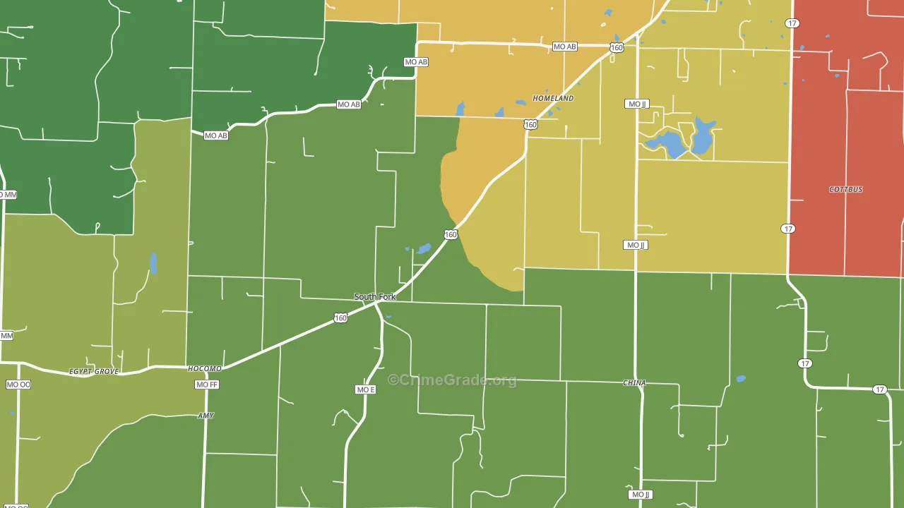 South Fork, MO Map of Theft Rates