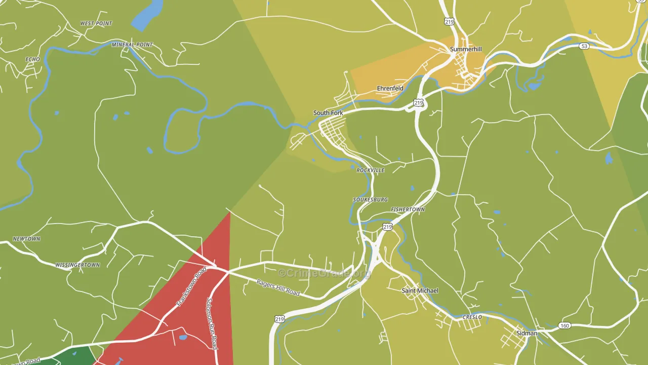 South Fork, PA Map of Theft Rates