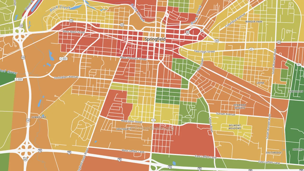 South Fountain Avenue Historic District, Springfield, OH Map of Theft Rates