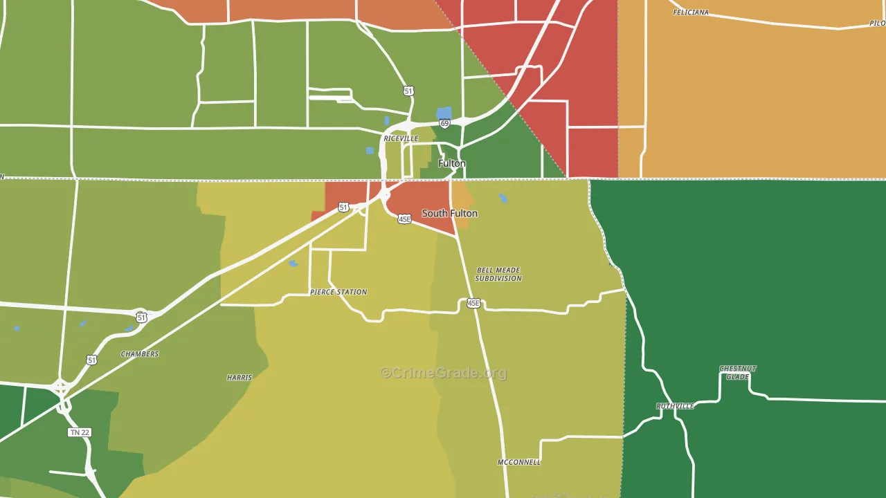 South Fulton, TN Map of Theft Rates