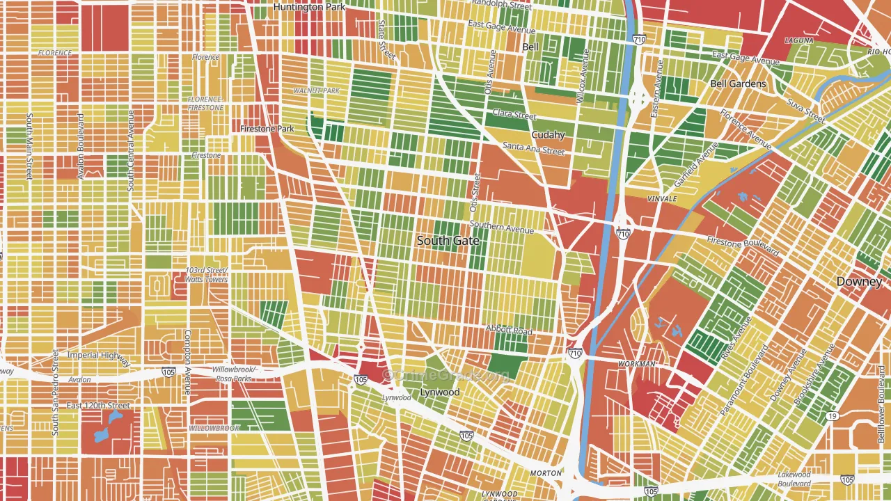 South Gate, CA Map of Theft Rates
