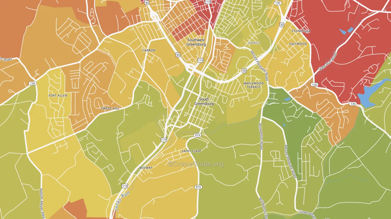 South Greensburg, PA Map of Theft Rates