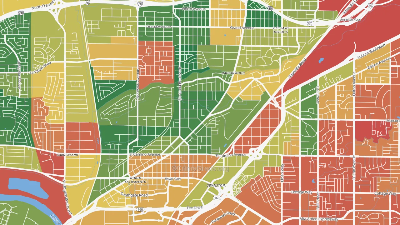 South Hagginwood, Sacramento, CA Map of Theft Rates