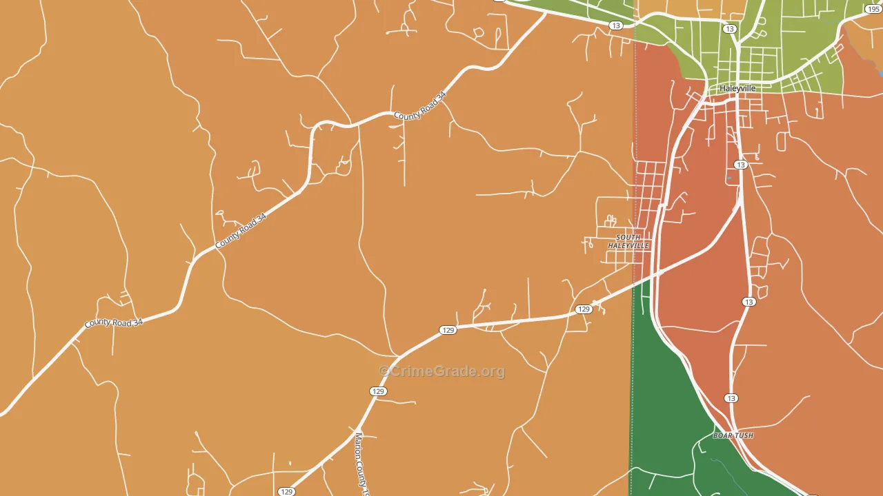 South Haleyville, AL Map of Theft Rates