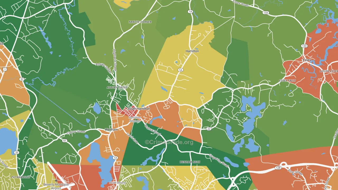 South Hamilton, MA Map of Theft Rates