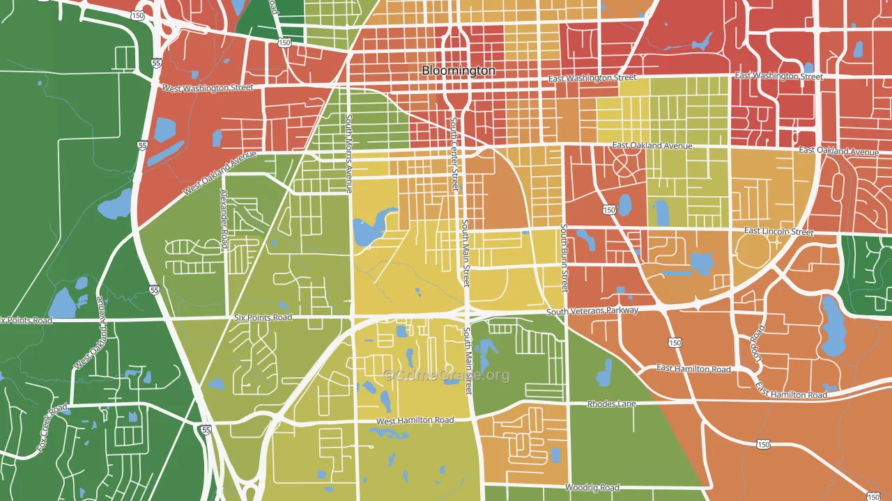 South Hill, Bloomington, IL Map of Theft Rates