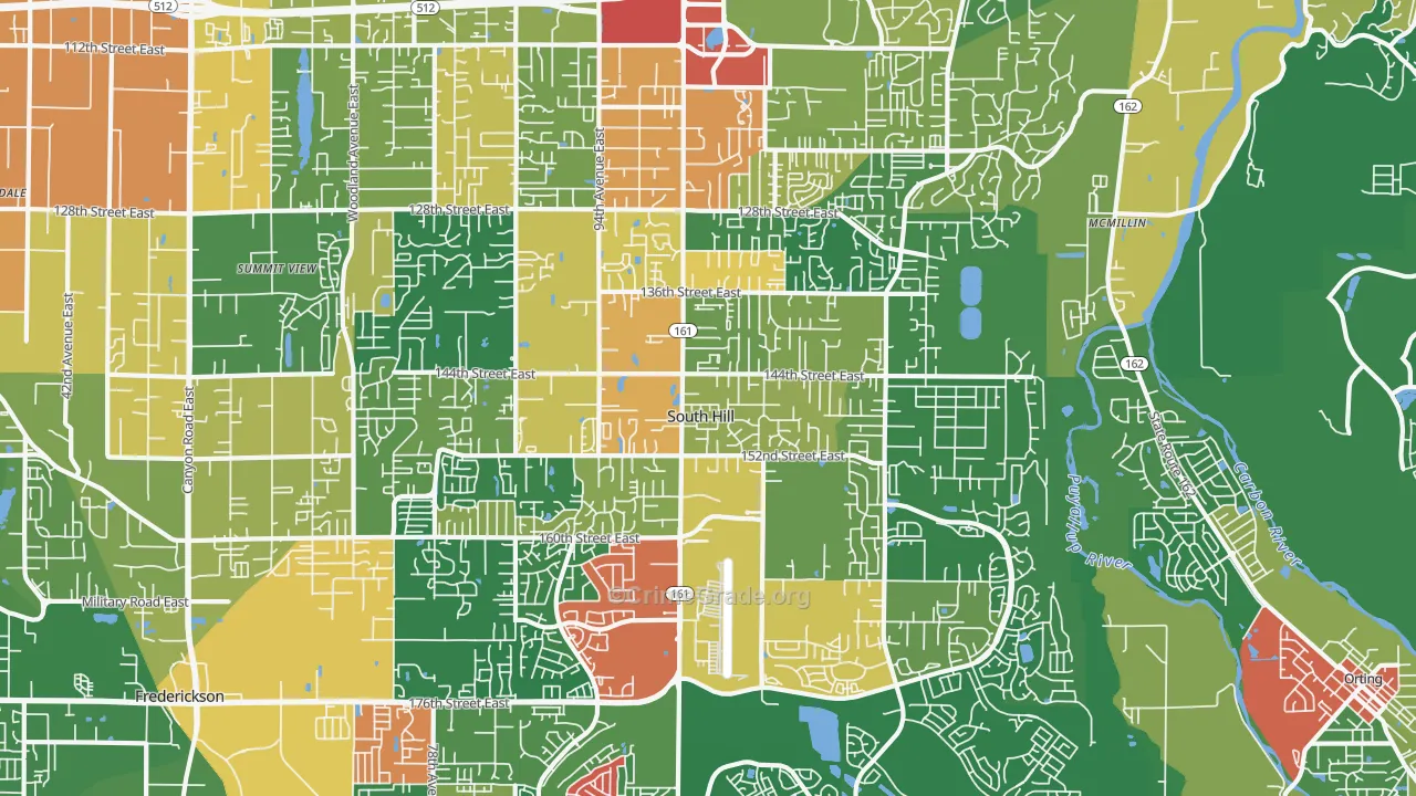 South Hill, WA Map of Theft Rates