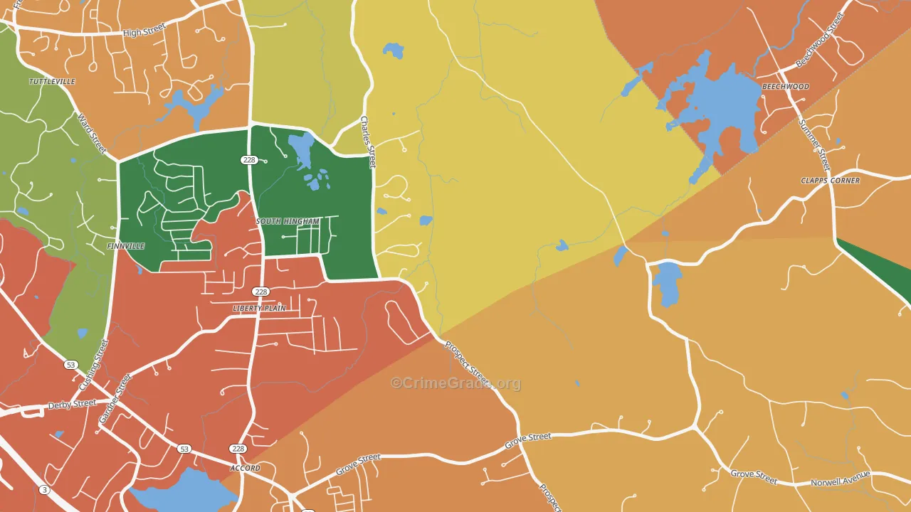South Hingham, MA Map of Theft Rates