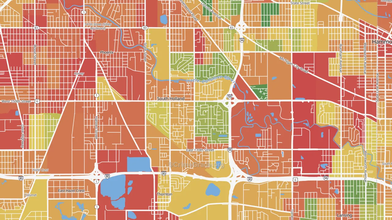 South Holland, IL Map of Theft Rates