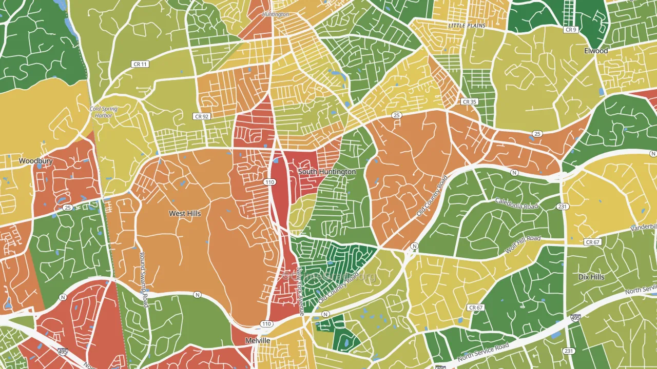 South Huntington, NY Map of Theft Rates