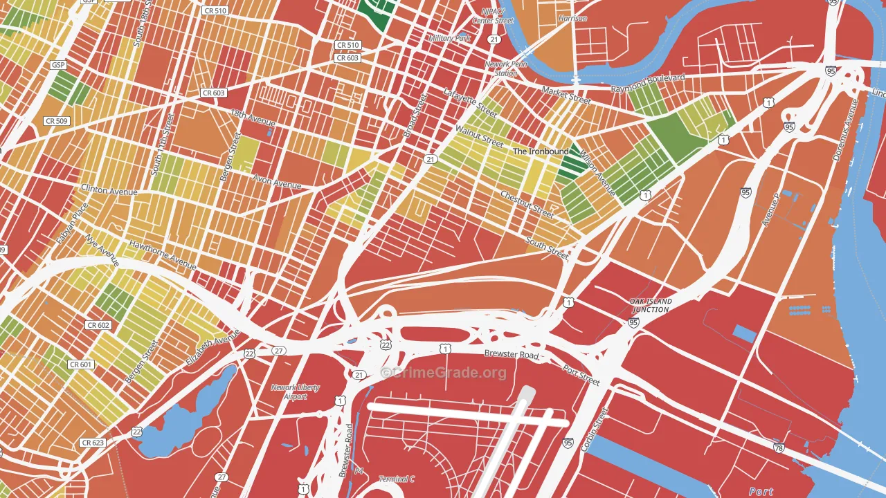 South Ironbound, Newark, NJ Map of Theft Rates