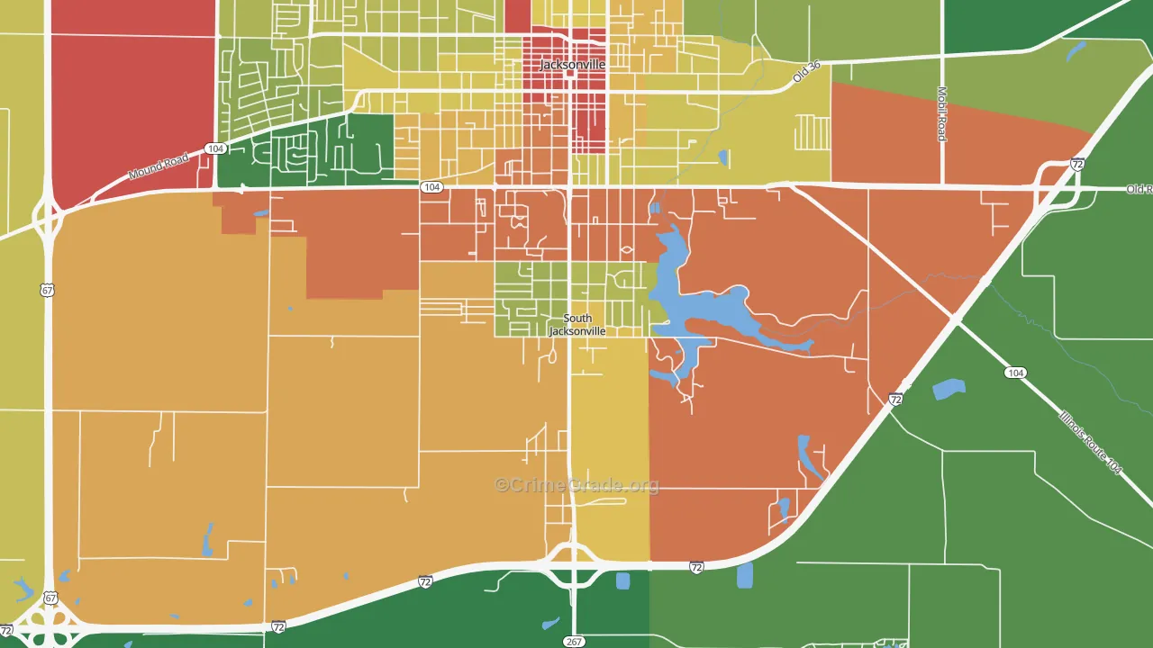 South Jacksonville, IL Map of Theft Rates