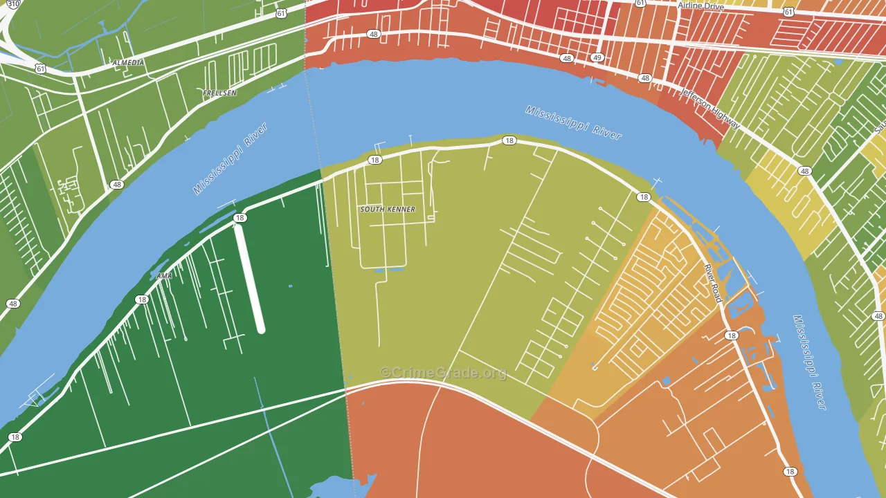 South Kenner, LA Map of Theft Rates
